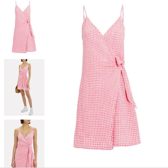 Rails Malia Linen Strappy Wrap Dress Pink 90'a Retro Gingham Size X-small - Picture 3 of 6